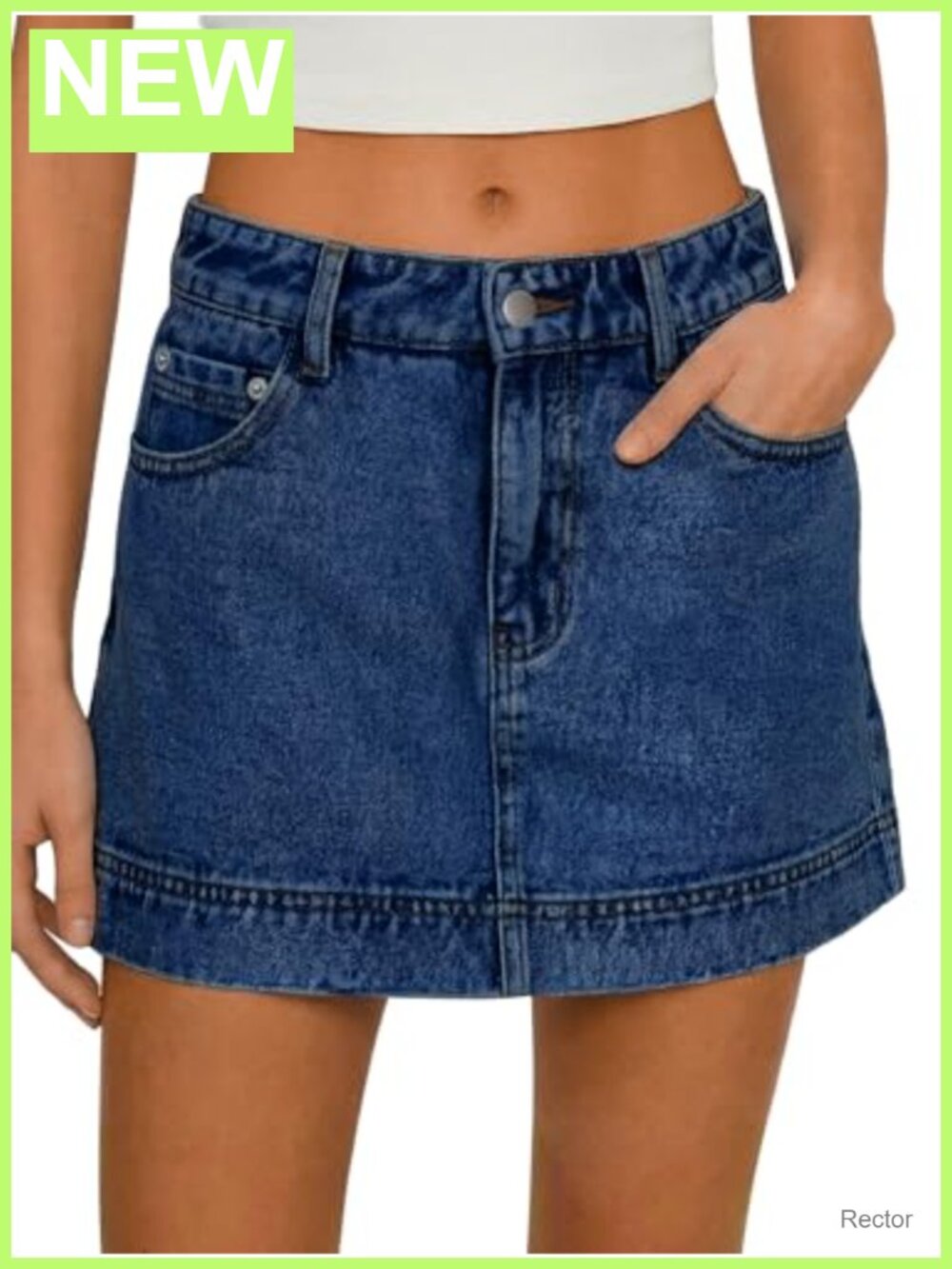 High Waisted A-Line Denim Skort with Pockets Stretchy Summer Casual